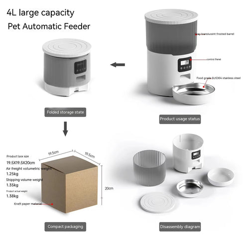 4L Smart Automatic Pet Feeder for Cat &Dogs - Wifi App Control & Fresh food Storage