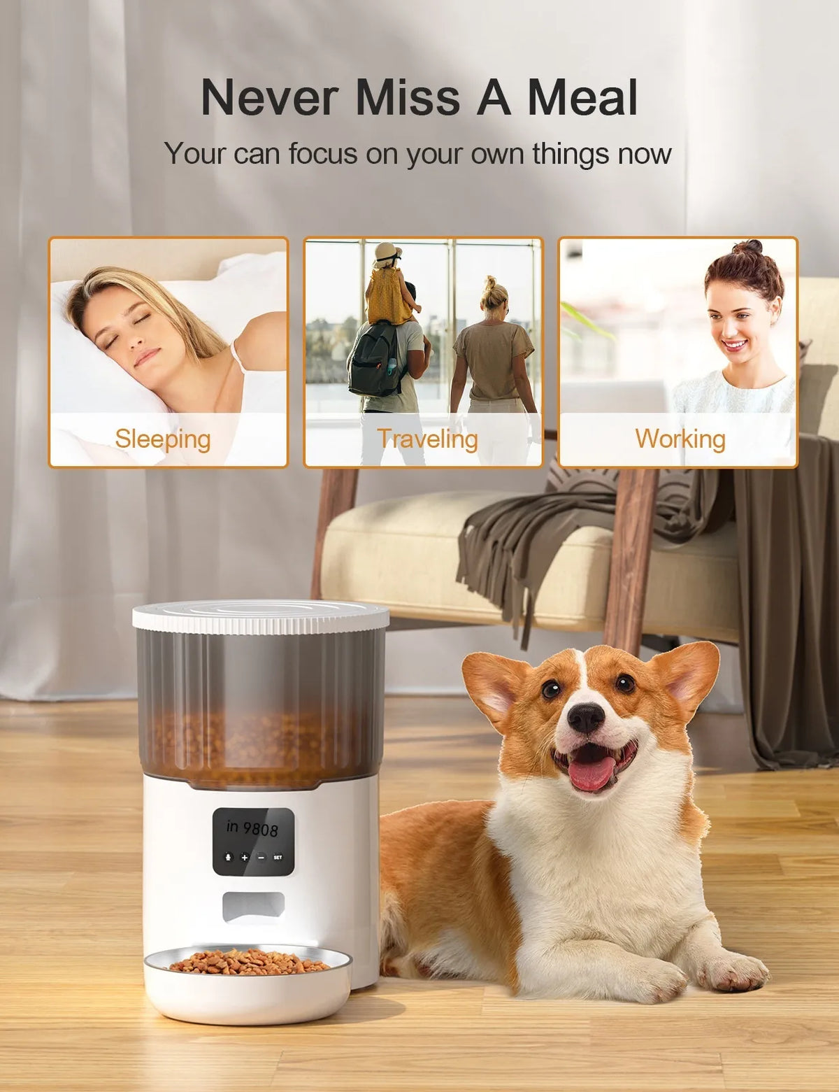 4L Smart Automatic Pet Feeder for Cat &Dogs - Wifi App Control & Fresh food Storage