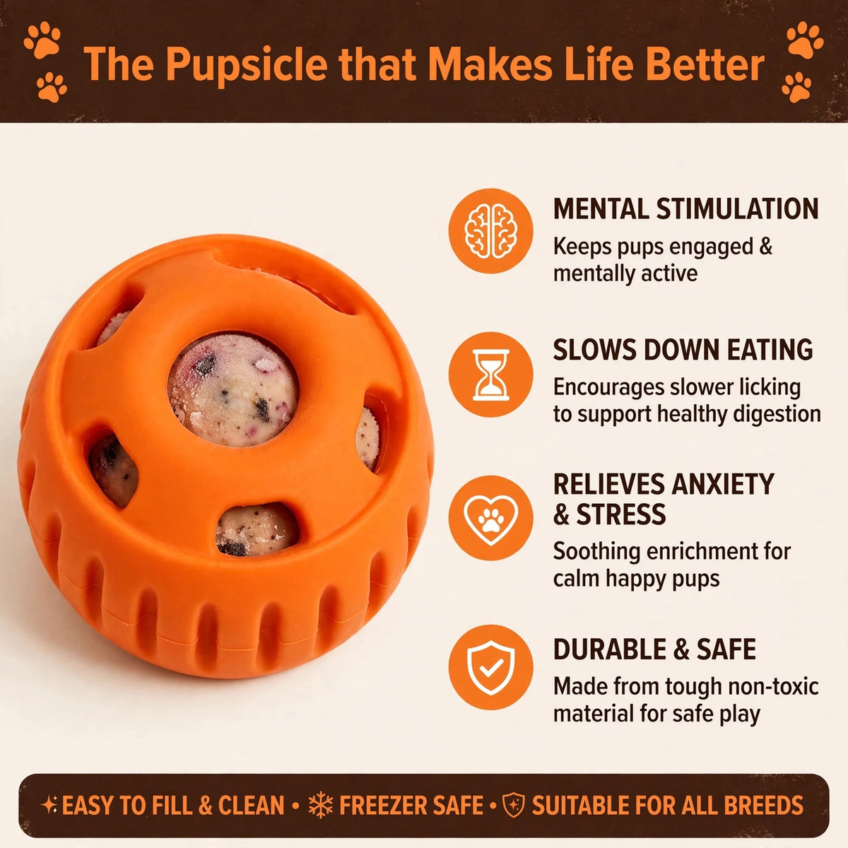 Pupsicle Enrichment Ball with Silicone Mold - Frozen Treat Toy for Anxiety & Boredom