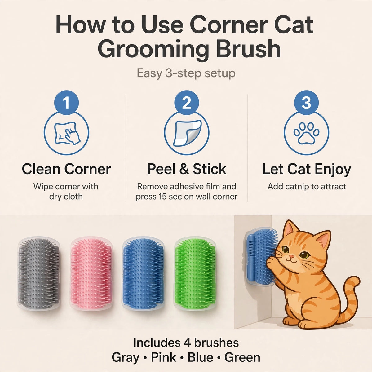 Kitty Corner Scratcher - Self Grooming & Massage Brush