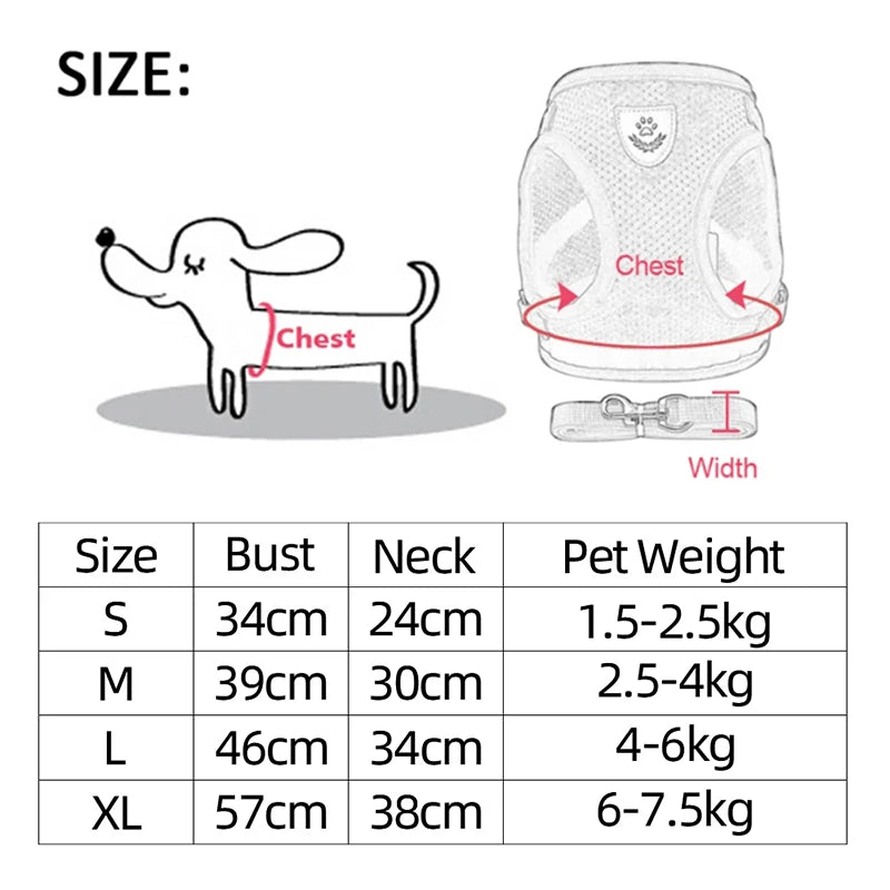 Breathable Reflective Pet Harness & Leash Set – Adjustable for Cats & Small Dogs