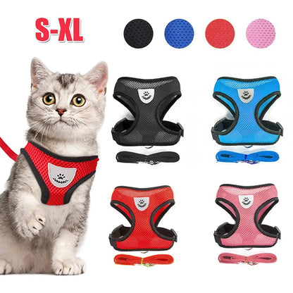 Breathable Reflective Pet Harness & Leash Set – Adjustable for Cats & Small Dogs